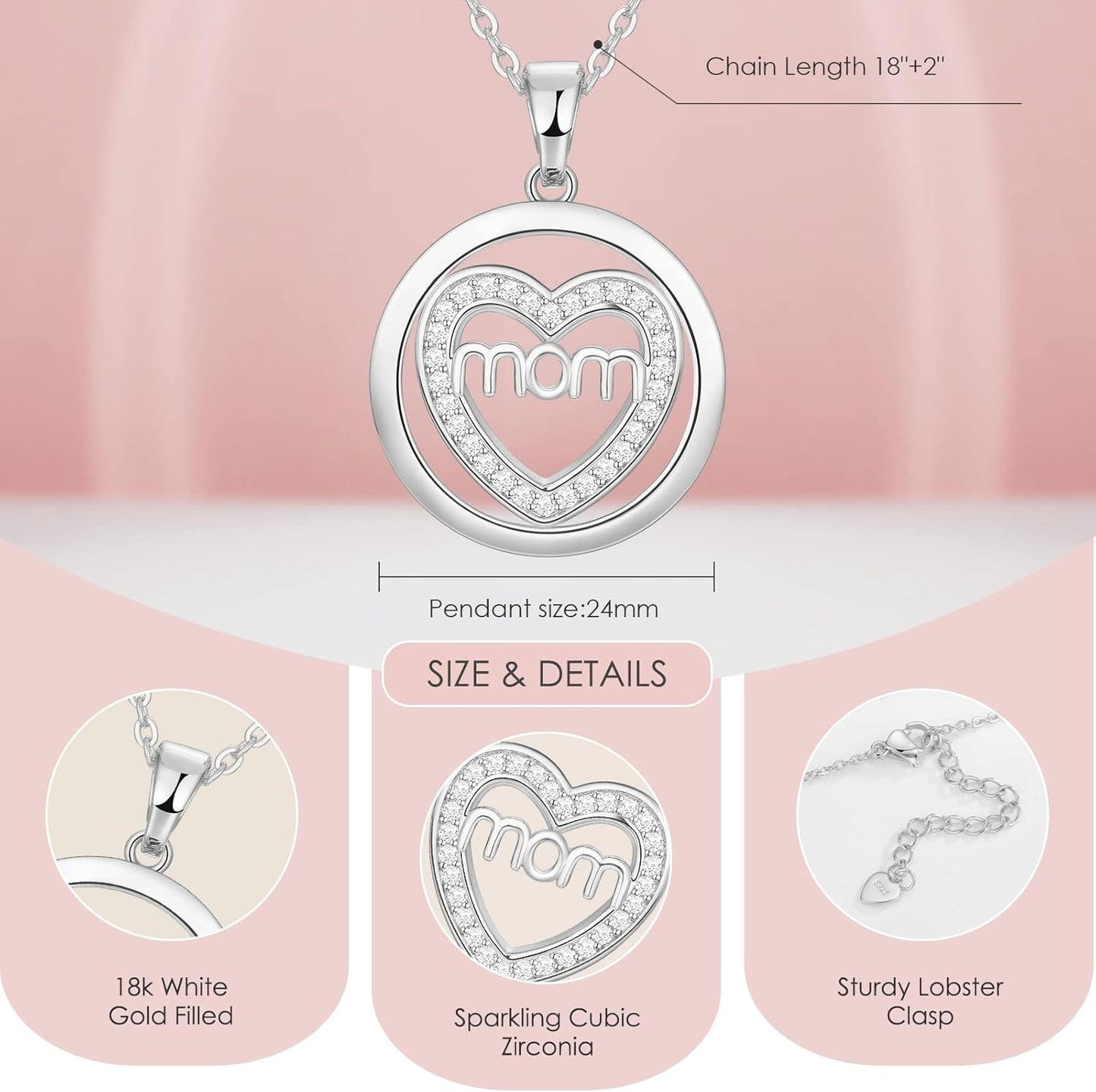 PAITAIN Circle Heart Mom Necklace, Birthday Gifts Mothers Day Gifts for Mom, 925 Sterling Silver Heart Necklace for Women Mom Grandma Wife Daughter