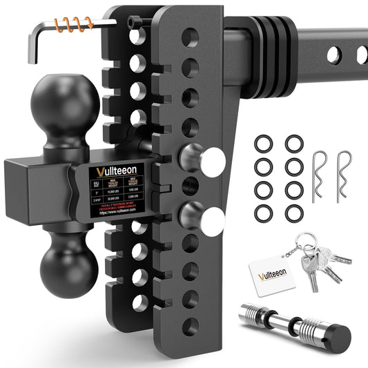 Adjustable Trailer Hitch, 8 Inch Drop for 2 Inch Receiver - Heavy Duty Alloy Steel Truck Hitch, Dual Ball Mount (2” & 2-5/16”), 20000 lbs GTW Tow Hitches, Slot-fit Design