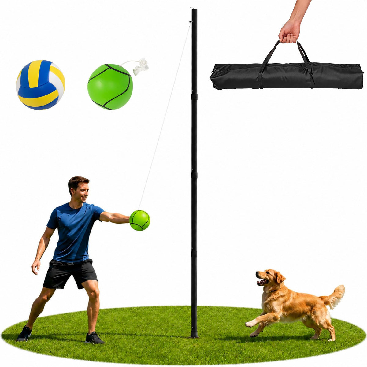 Tetherball Set, 2 Balls Included, Adjustable Pole 12 FT