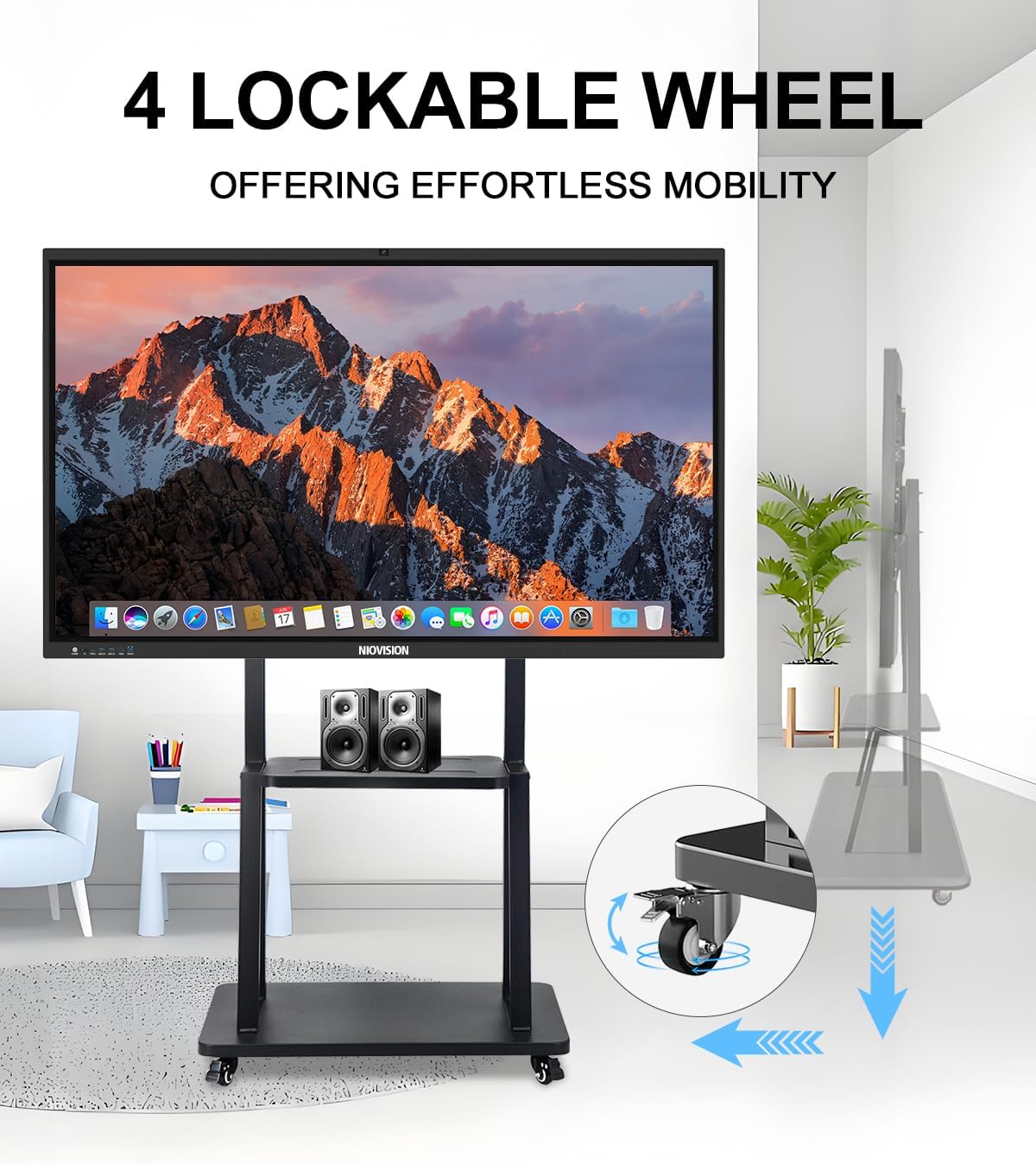 Portable Rolling TV Stand for Smart Whiteboard 32'-75' Outdoor Movable Monitor Cart with Four Lockable Wheel, (Minor Cosmetic Damage)