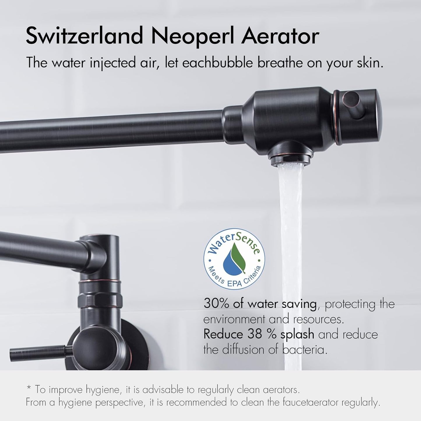 Oil Rubbed Bronze Pot Filler Faucet, Traditional Double Handle, Wall Mounted with Brass Spout Swivel