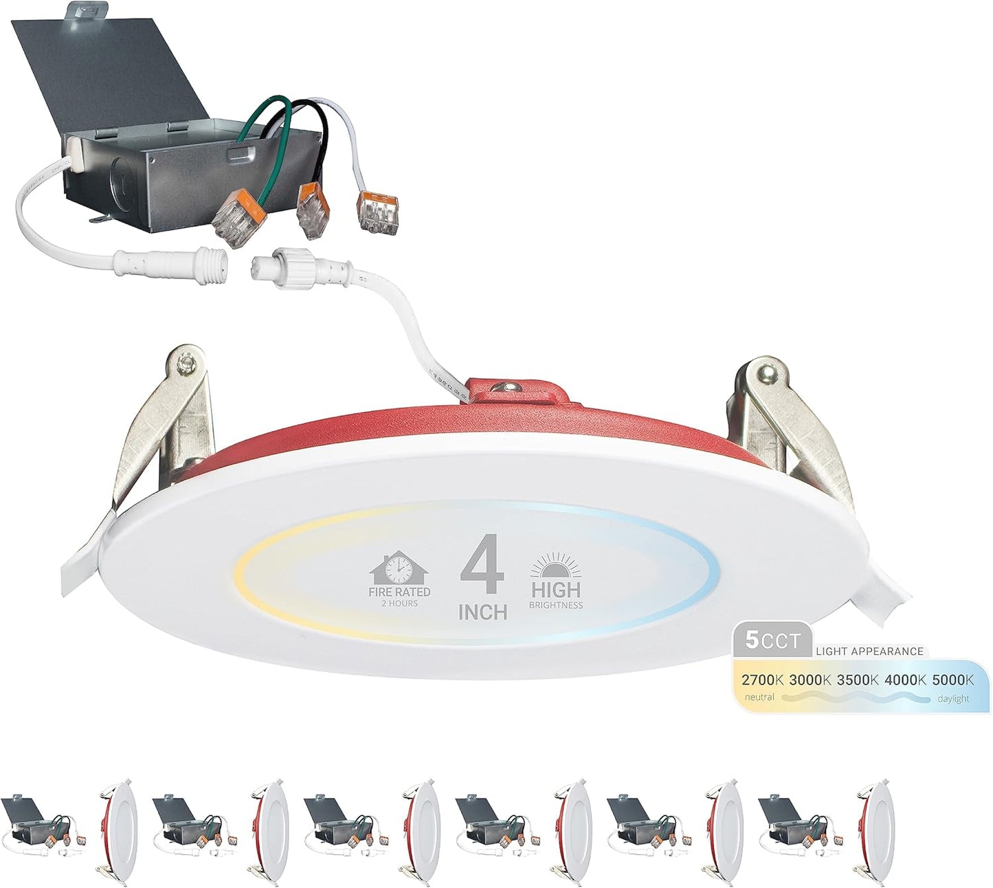 NUWATT 4 Inch 2 Hour FIRE Rated Ultra-Thin LED Recessed Light, 2700K/3000K/3500K/4000K/5000K Selectable, 900 Lumens, Di