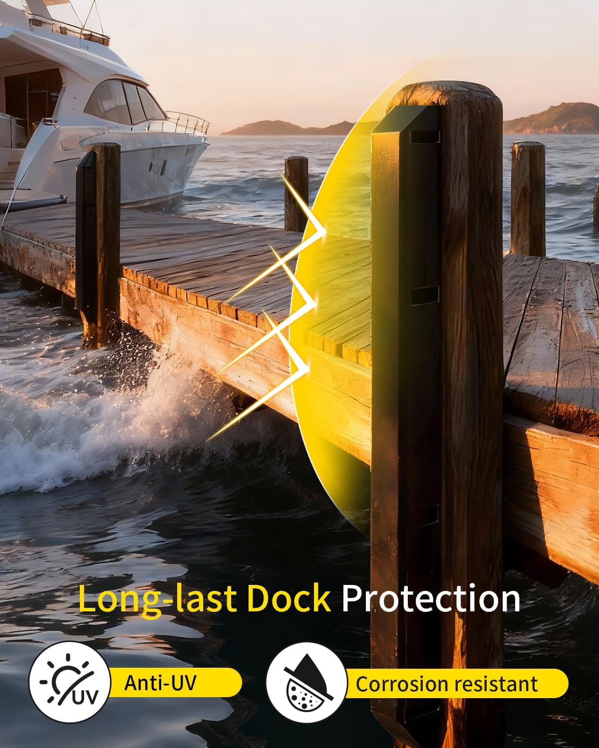 OCEANBROAD Dock Piling Bumpers 2 Pack, 48 Inch Marine-Grade Vertical Protection, 6.2" x 3.5" Inflatable PVC Fender Guards for Posts & Pilings, with Stainless Steel Hardware, Easy Installation