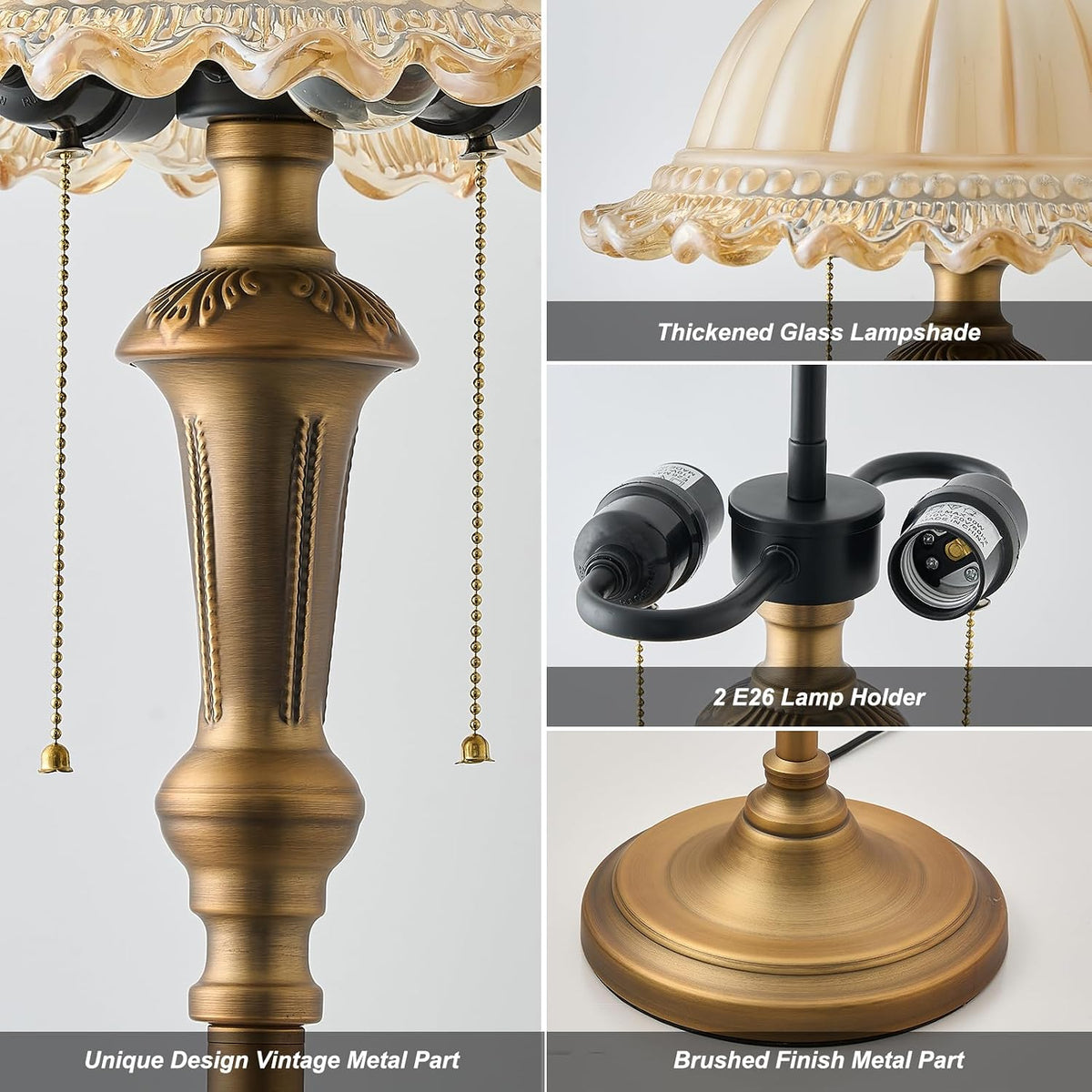 HDDFL Brown Glass Shade Floor Lamp with Metal Base and Pole
