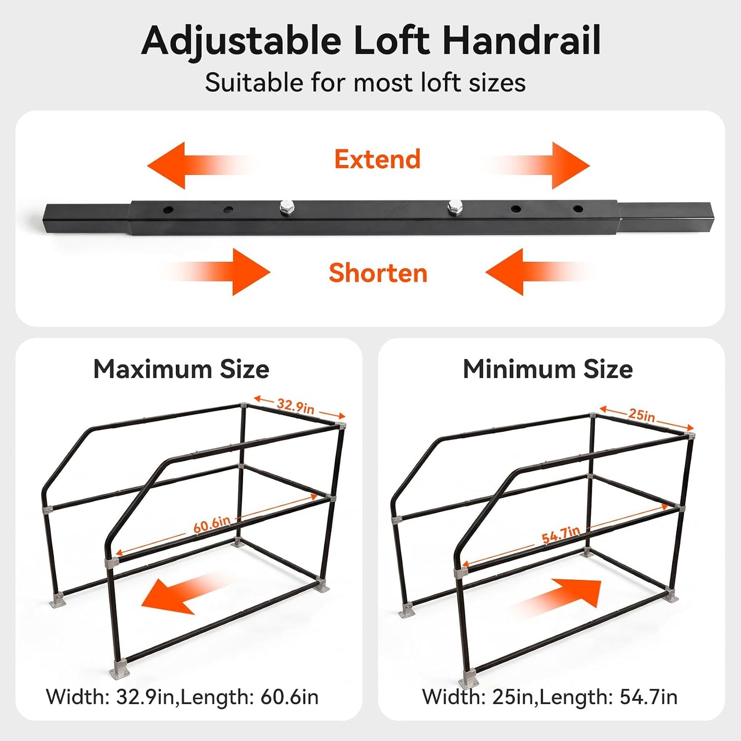 Lift Attic Ladder Safety Railing, Three-Layer Safety Handrail, Adjustable Attic Ladder Climbing Assistance Railing, Three-Sided Guardrail Reduce Fall Risk for Ascend Descend at Storage Loft