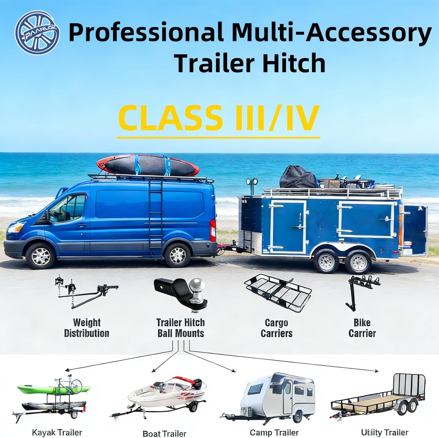Class 3 Trailer Hitch for 2015-2025 Ford Transit 150/250 & 2015-2024 Transit 350, 2022-2024 E-Transit | 8,000LBS Weight Distribution, Bolt-On 2 Inch Receiver, Heavy Duty Carbon Steel