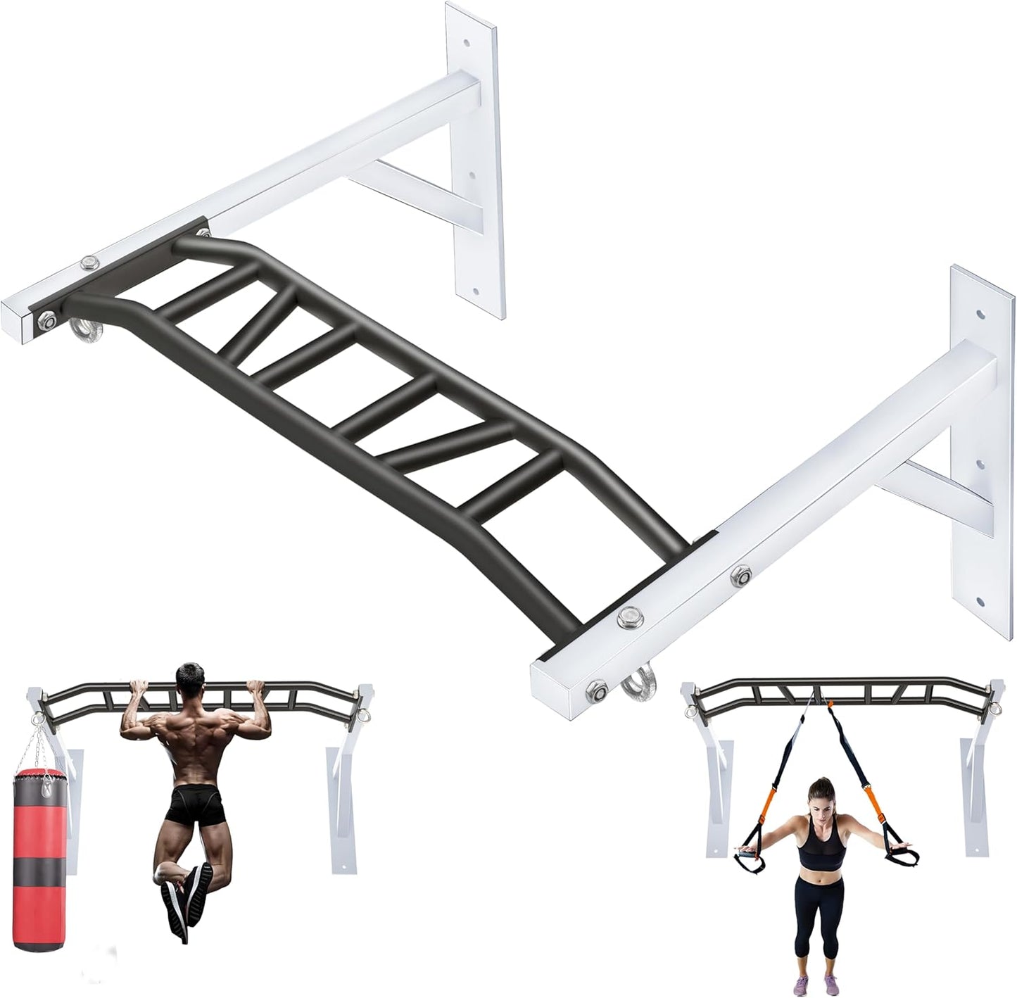 Pull Up Bar Wall Mounted,Heavy Duty Multi Grip Chin Up Bar for Strength Training, 600 lbs Capacity, Durable Steel Construction, Perfect for Home and