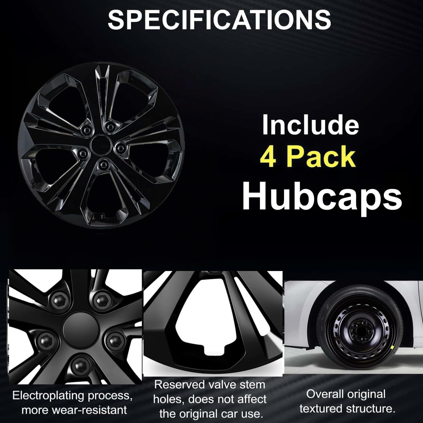 17-Inch Hubcaps Compatible with Chevy Trax LS 2024–2026 | Easy Snap-On ABS Hubcaps | Stylish OEM Replacement for Factory Steel Wheels；Set of 4 Wheel Covers (Black)