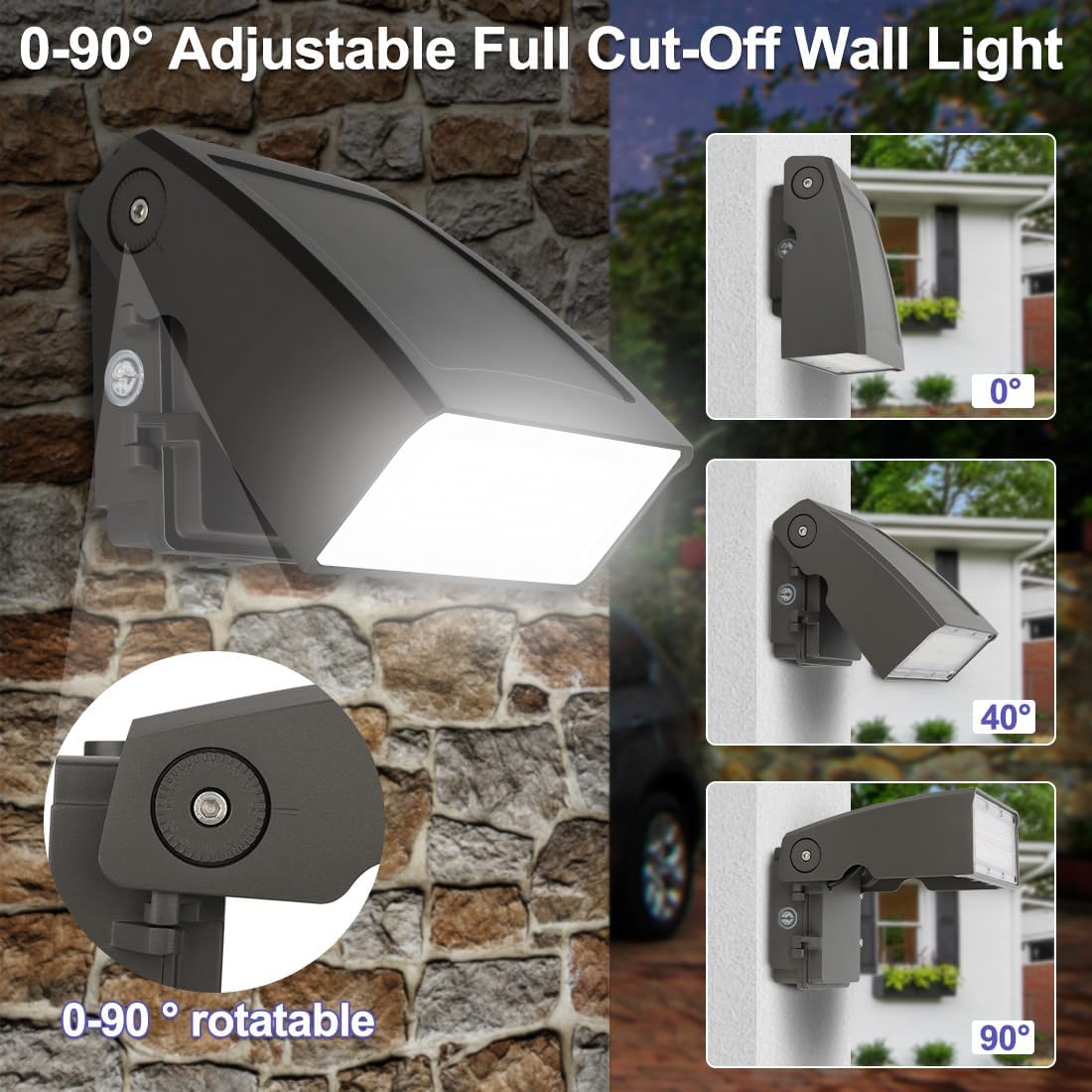 Bekada LED Wall Pack Lights Outdoor with Dusk to Dawn Photocell, 30W Exterior Security Flood Lighting Adjustable Full Cut Off Fixtures for Porch,