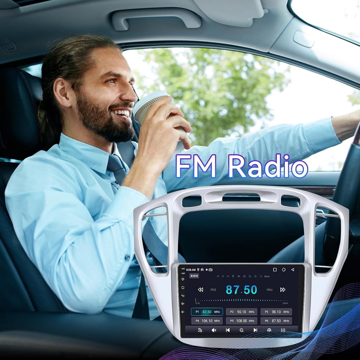 9 Inch Car Radio Compatible with Toyota Highlander 2000-2007, Android 13 Touch Screen Car Stereo Wireless CarPlay GPS Navigation WiFi BT FM Mirror Link SWC with Reverse Camera 2+64GB