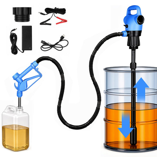 Electric Barrrel Drum Pump, 120V AC / 12V DC Power, 55-Gallon Transfer Pump with 2-Inch Bung Adapter, 34"-49" Telescoping Suction Tube, 5 GPM Flow Rate for DEF, Diesel, Water, and Antifreeze