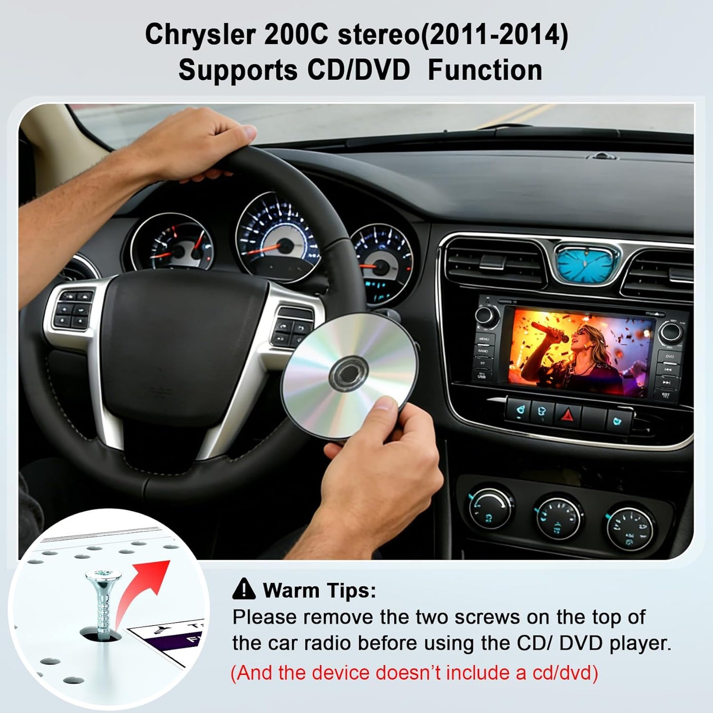 Car Radio Stereo with CD/DVD Player for Chrysler 200 200C (2011 2012 2013 2014),7 Inch QLED Touchscreen Head Unit with CarPlay & Android Auto,Bluetooth & GPS Navigation,Backup Camera& FM/AM Radio For Chrysler 200&200C 2011-2014