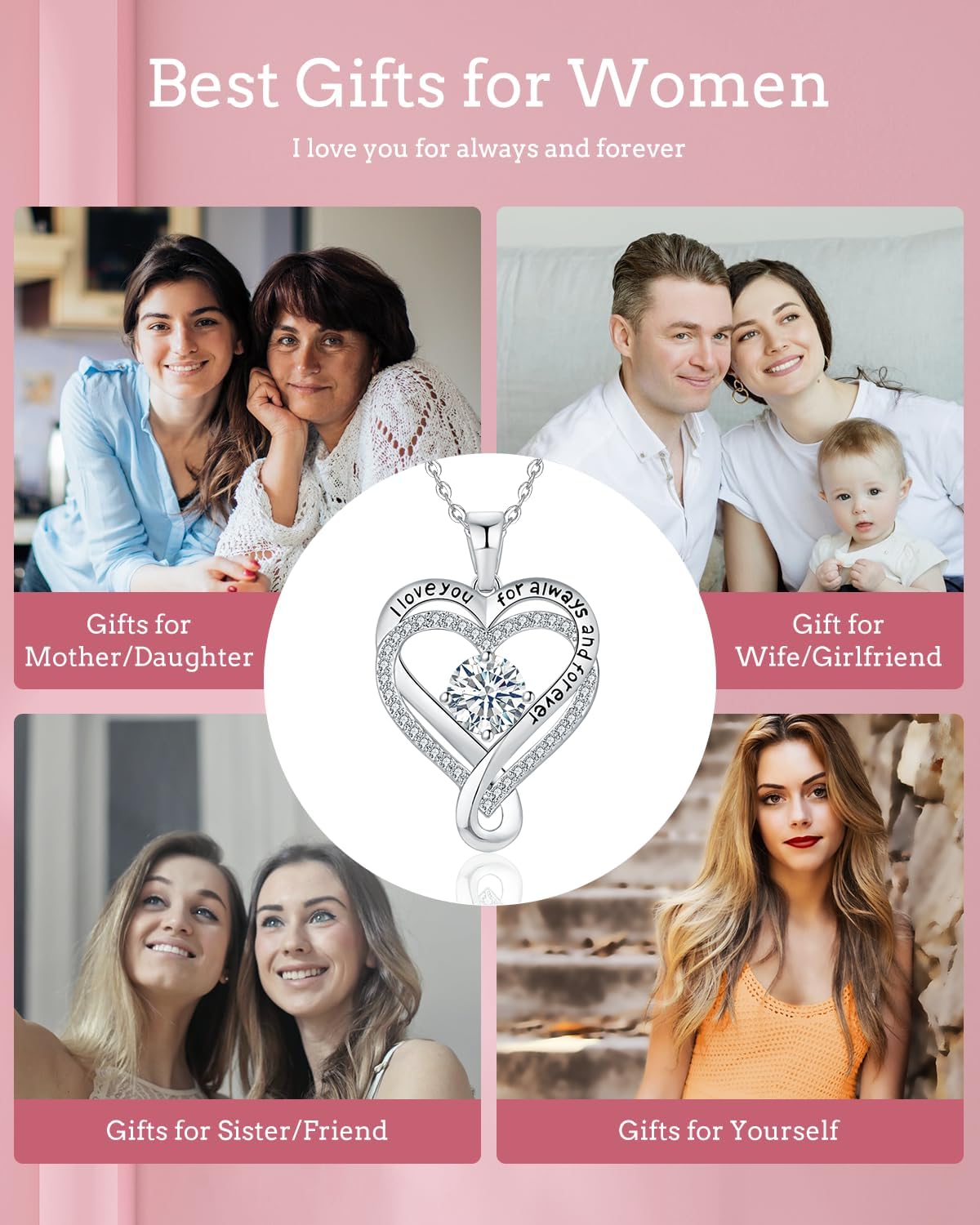 Infinity Heart Necklace for Women April Diamond Jewelry Birthday Anniversary Ideas for Wife Gilfriend I Love You Gifts for Her Mom