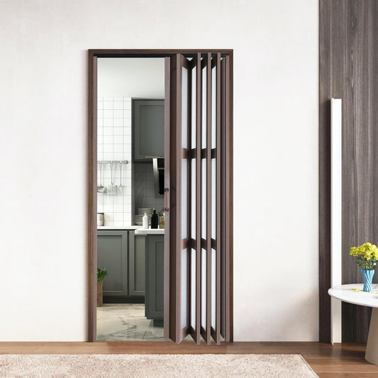 36X96in Accordion Door,Interior Folding Doors for Closet Includes Hardware and Lock,Brown