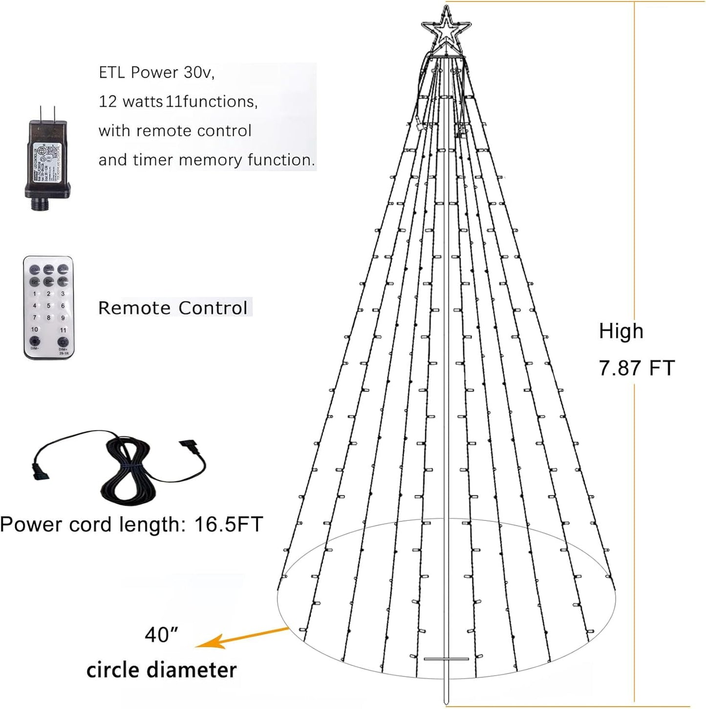 Outdoor Lighting Christmas Tree Lights Cone Tall Star Topped Artificial Christmas Trees Arbol de Navidad Outside Decor for Xmas New Year Holiday