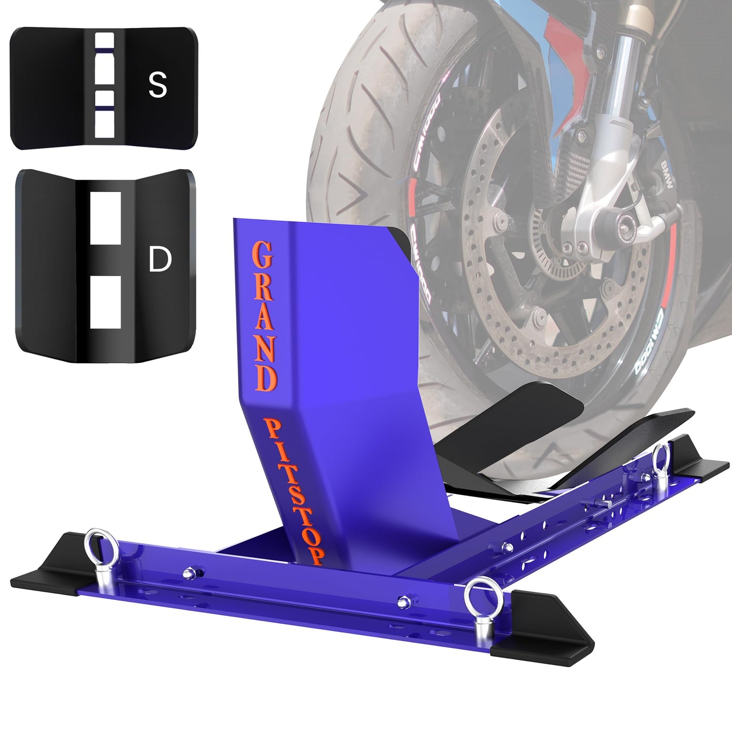 GRAND PITSTOP Universal Wheel Chock for Motorcycle Stand for Trailer Completely Adjustable Detachable Foldable Wheel Chock (Blue) 4000 lbs Blue V1