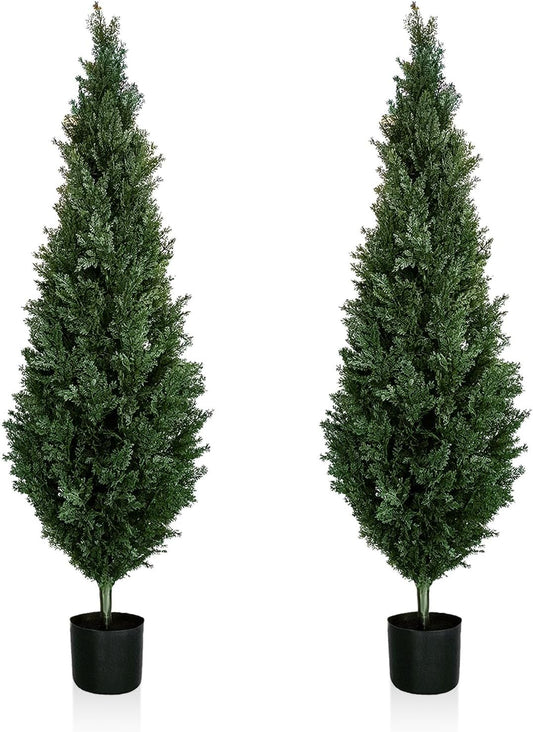 5 FT Plantation of Cedar Plants Outdoors, Artificial Pine Trees are UV-Resistant and Potted for Indoor and Outdoor Front Porch Decoration.