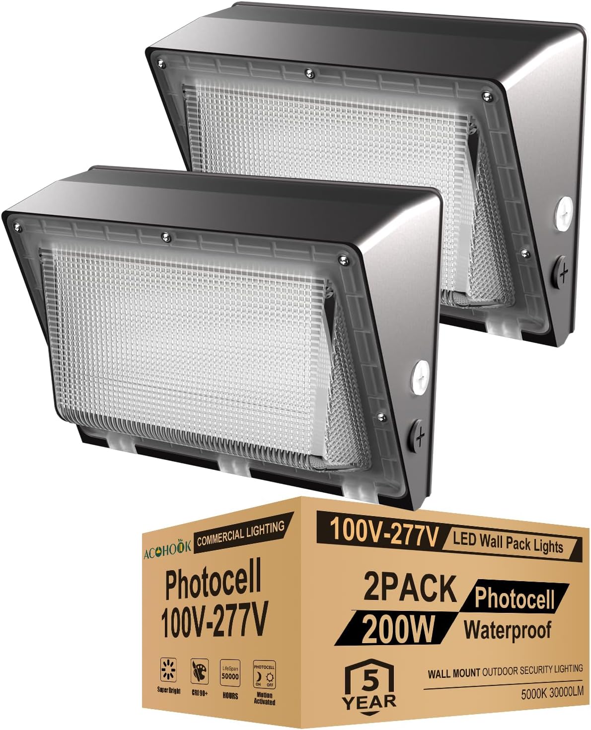 200W LED Wall Pack Lights,30000Lm 5000K Photocell IP65 Waterproof