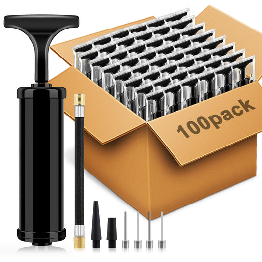 100 Sets Ball Pump Bulk for Sports Balls, Air Pump for Sports Balls Include Needle Nozzle Extension Hose Portable Hand Inflation Kit for Basketball Soccer Football Volleyball Balloon - Black