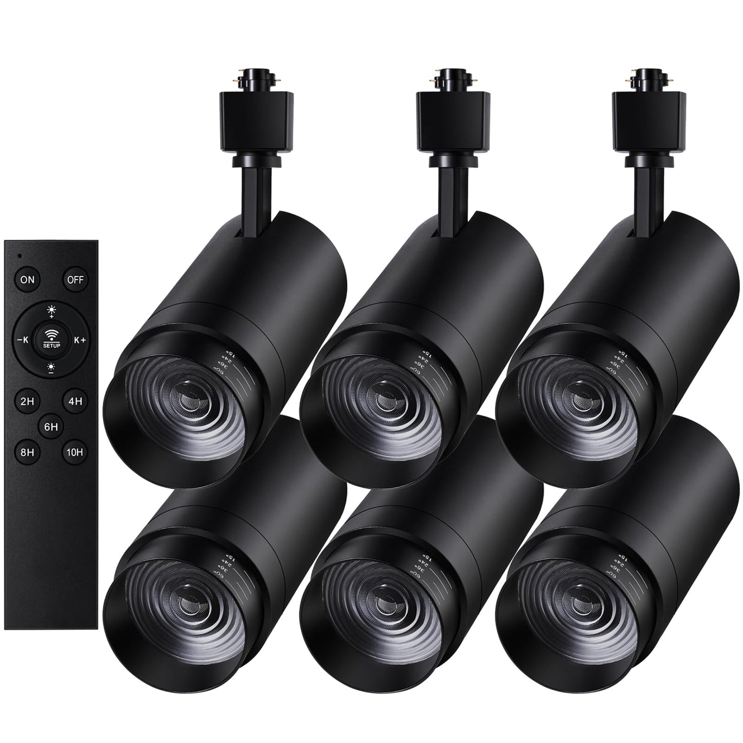 30W Zoomable LED Track Lighting Heads, Remote Control H Type Track Light Fixtures, 15°-60° Beam Angle, 2700K-6500K Stepless Dimming 3000LM CRI90+ Black Ceiling Spotlight, 6 Pack