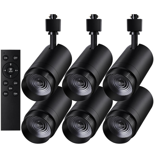 30W Zoomable LED Track Lighting Heads, Remote Control H Type Track Light Fixtures, 15°-60° Beam Angle, 2700K-6500K Stepless Dimming 3000LM CRI90+ Black Ceiling Spotlight, 6 Pack