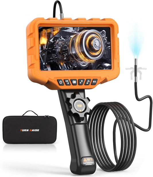 Two-Way Articulating Borescope, 7'; IPS Screen Endoscope Camera with Light, Industrial Inspection Camera with 0.24in IP67 Probe, 5.3FT Flexible