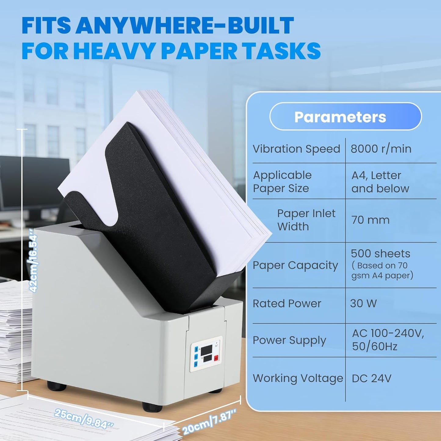 Mxmoonant Desktop Paper Jogger 70mm, 500 Sheets Large Capacity, Digital Control Panel, A4/Letter/A5 Size Paper Finisher for Office