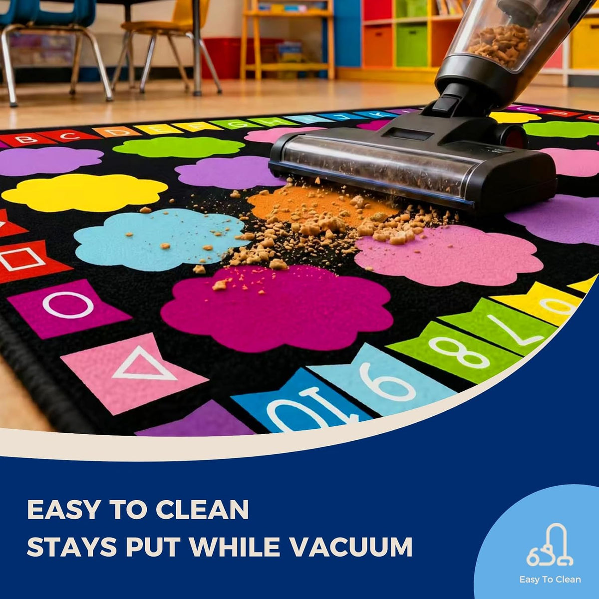 Booooom Jackson Classroom Rug - 5'x7'6'' Alphabet Cloud Seating Rug Preschool Classroom Carpet, Non-Slip & No-Trip Edges, Vibrant Colors for Kids Playroom Floor Mat