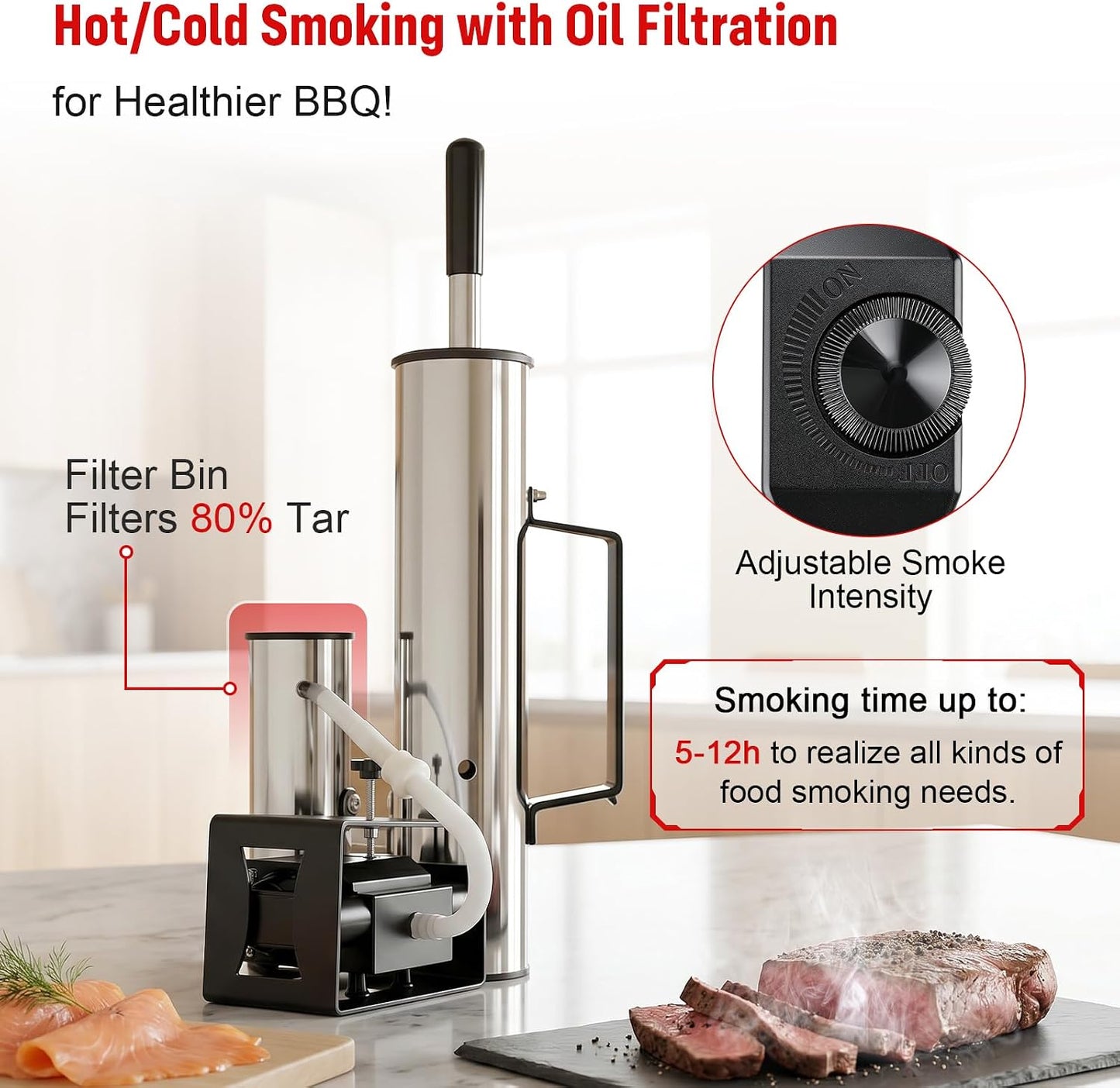 Electric Cold Smoker Generator for Any Grill, Upgraded Dual-Tube Smoker Tube, 304 Stainless Steel Pellet Smoke Tube, Clean Smoke Design Reduces Tar & Bitter Taste, Anti-Scald Handle for BBQ, Camping