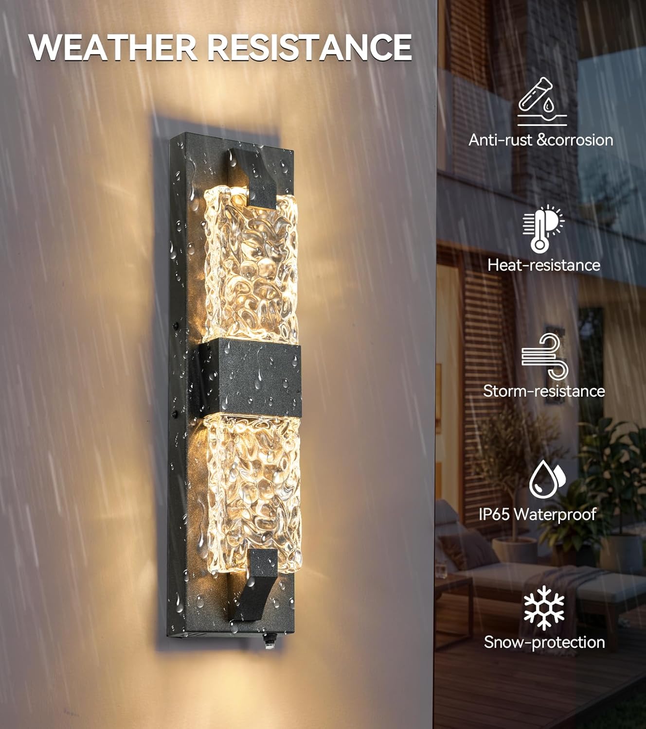 2 Pack Black Outdoor Wall Light 18.5" Dusk to Dawn Outdoor Lighting, Modern Crystal Ripple Porch Lights Outdoor Hardwired Non-Solar IP65 Waterproof Exterior Wall Sconce for House Garage Entryway Black 18.5IN (2 Pack)