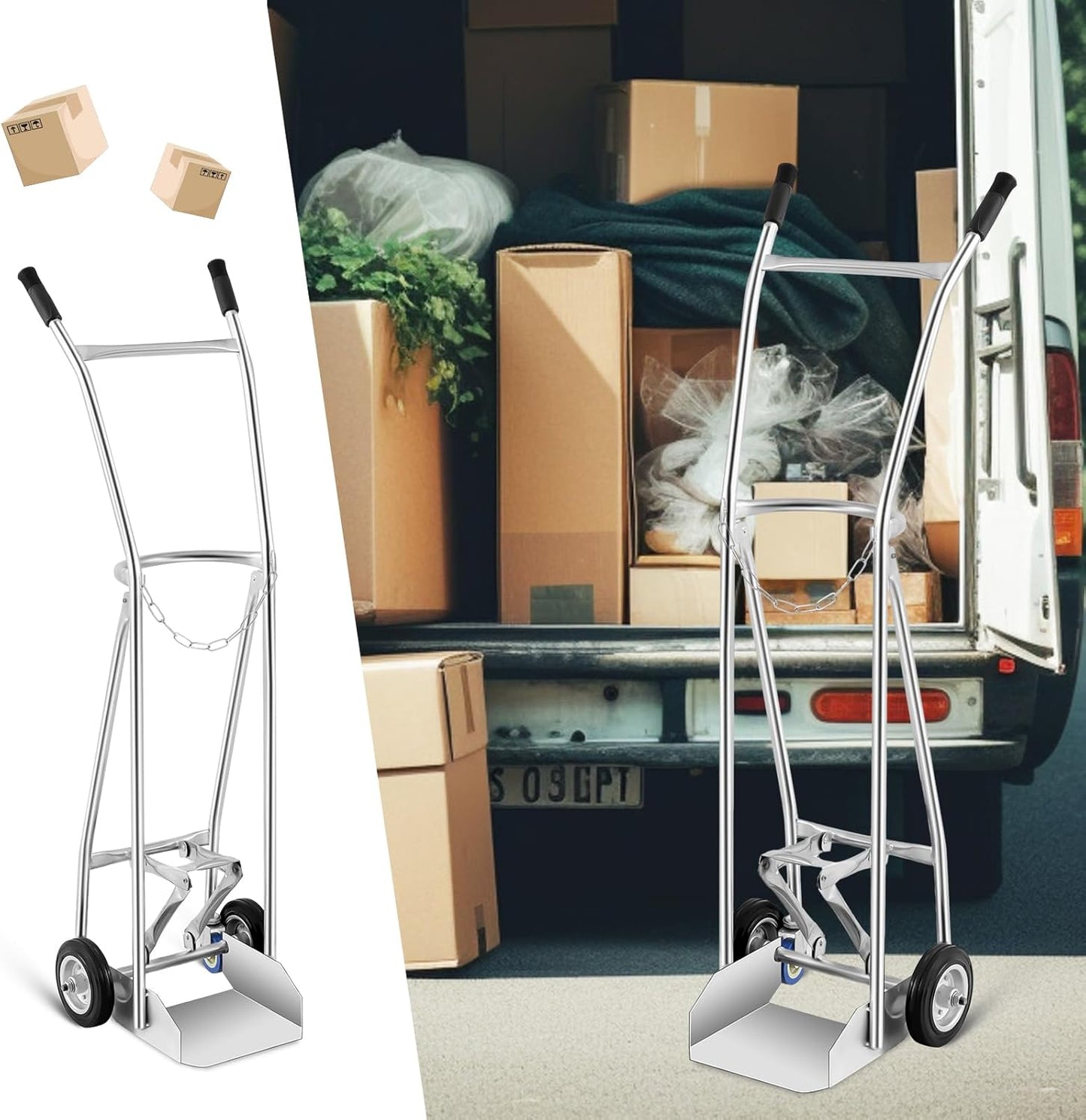 Datanly Oxygen Tank Cart Dolly with Retractable Wheels Propane Tank Cart Cylinder Cart Stainless Steel Gas Cylinder Cart Trolley Truck for Acetylene