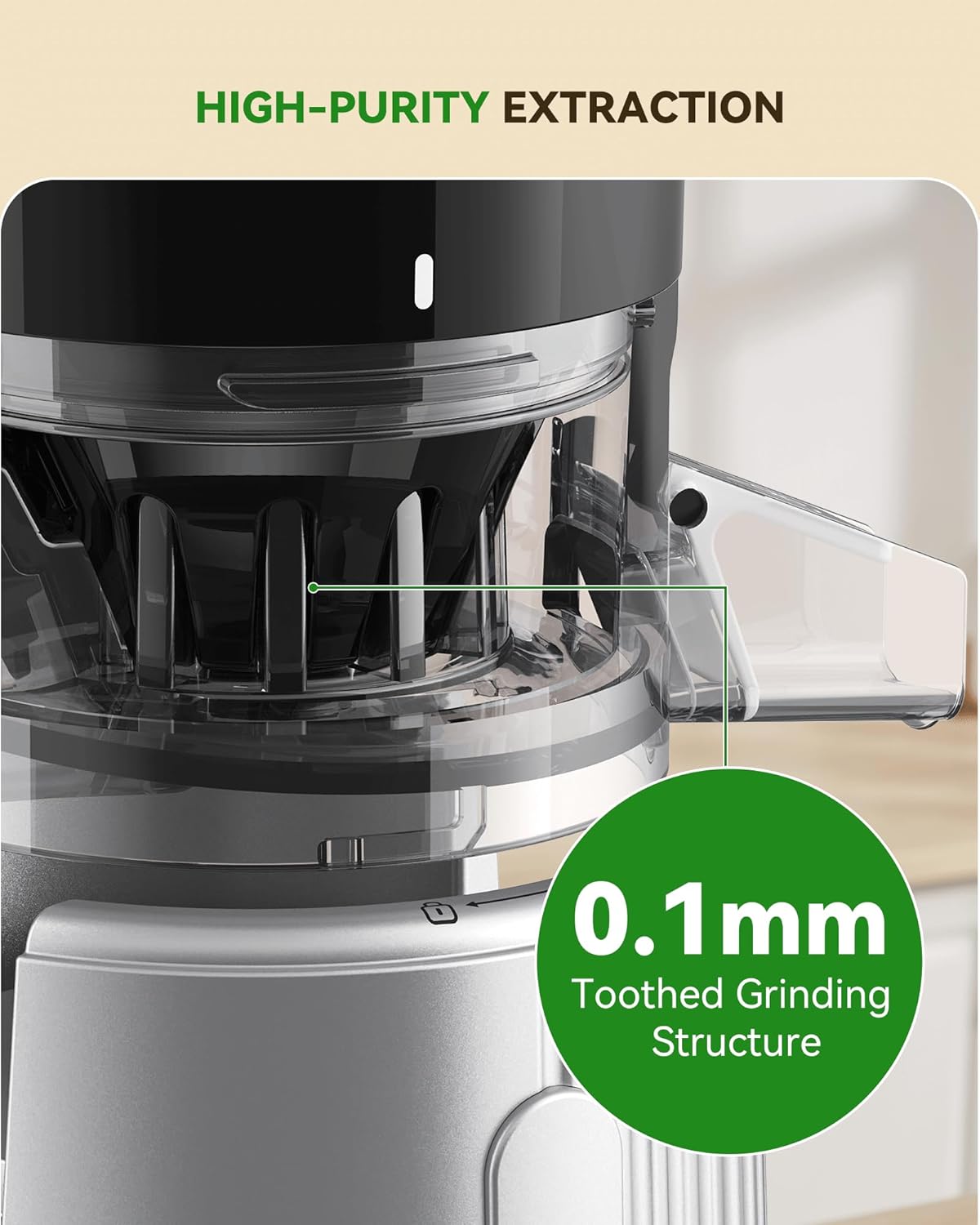 Machines, Juicers Whole Fruit and Vegetable with 4.3' Feeding Chute, Easy to Clean Cold Press Juicer with 2 Cups, Masticating Juicer Silvery (No