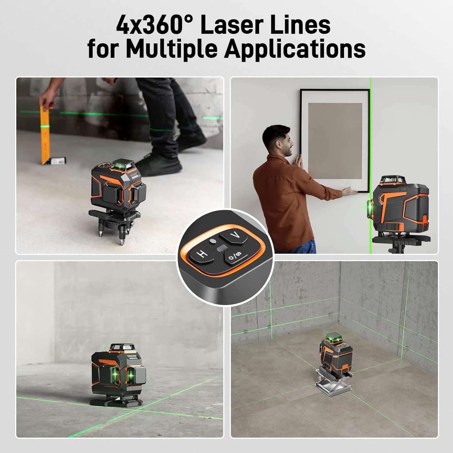 Laser Level GOCHIFIX 16 Lines 4D Laser Level Self Leveling 4x360 Green Laser Level Horizontal Vertical Laser Tool for Wall Sharp 520 Laser Tube 5.2Ah