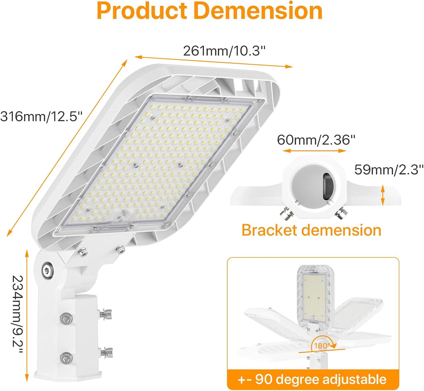 DEMILARE 150W LED Parking Lot Light, 22500LM Outdoor Light with Dusk to Dawn Photocell, Adjustable Slip Fitter Mount 5000K IP65 100-277V Commercial