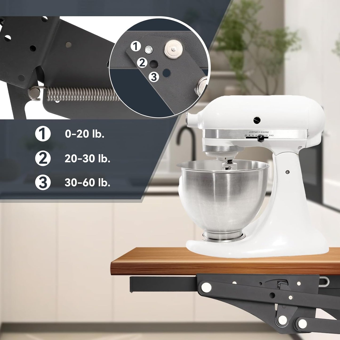 Appliances & Mixer Lift for Cabinet, Soft-Close Appliance Lifter with Locking Mechanism, Aids In The Use Of Heavy Duty Tools, Maximum Weight Capacity is 60 Pounds, for Small Kitchen Appliance
