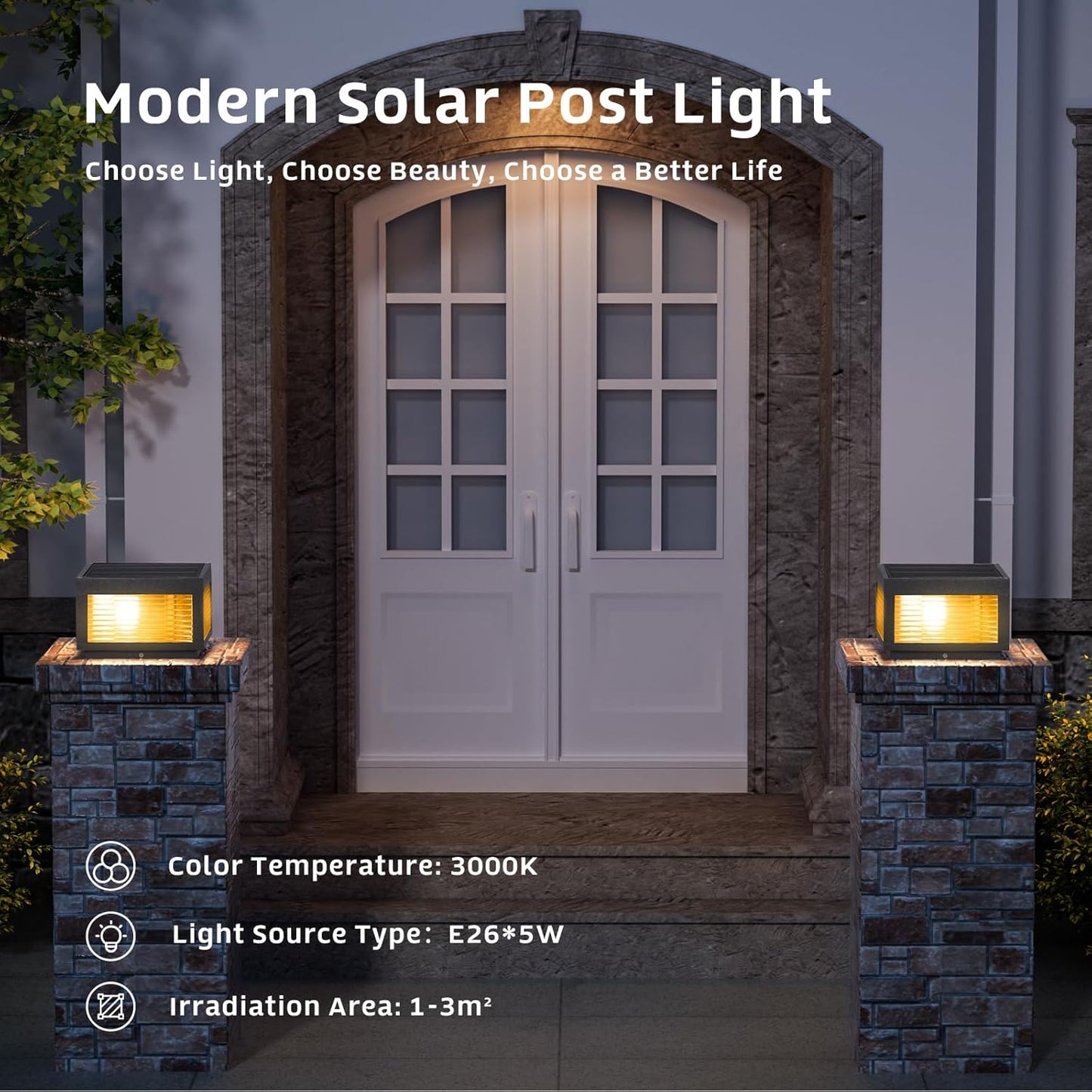 Outdoor Solar Lamp Post Light, 9.84' Modern Cap Lights for Pillar, IP54 Waterproof, Patio Garden Deck