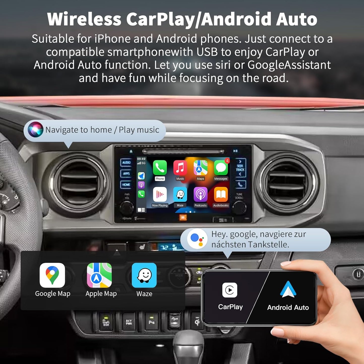 Wireless Carplay/Android Auto for Toyota Entune2.0 & Touch2 2014-2019 Retrofit Kit 2026 New Version Decoder Fits for Corolla/RAV4/Highlander/Tacoma/Tundra/Camry/Avalon/Prius/CH-R/Sienna/Camry