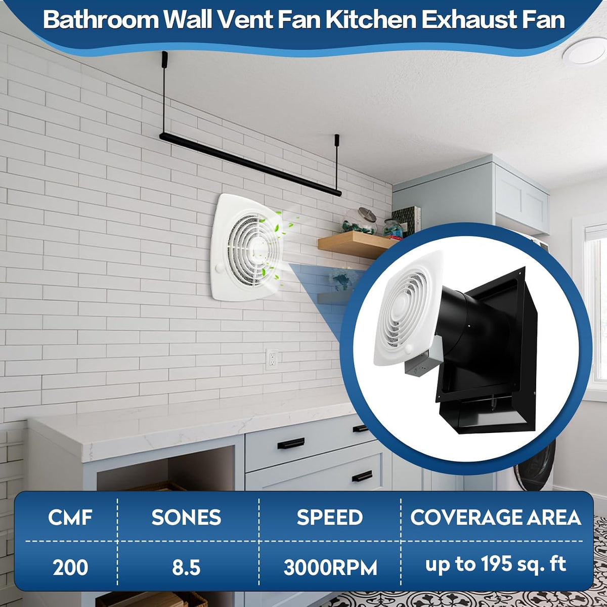 200 CFM Through-the-Wall Exhaust Fan with On/Off Switch Kitchen Exhaust Fan