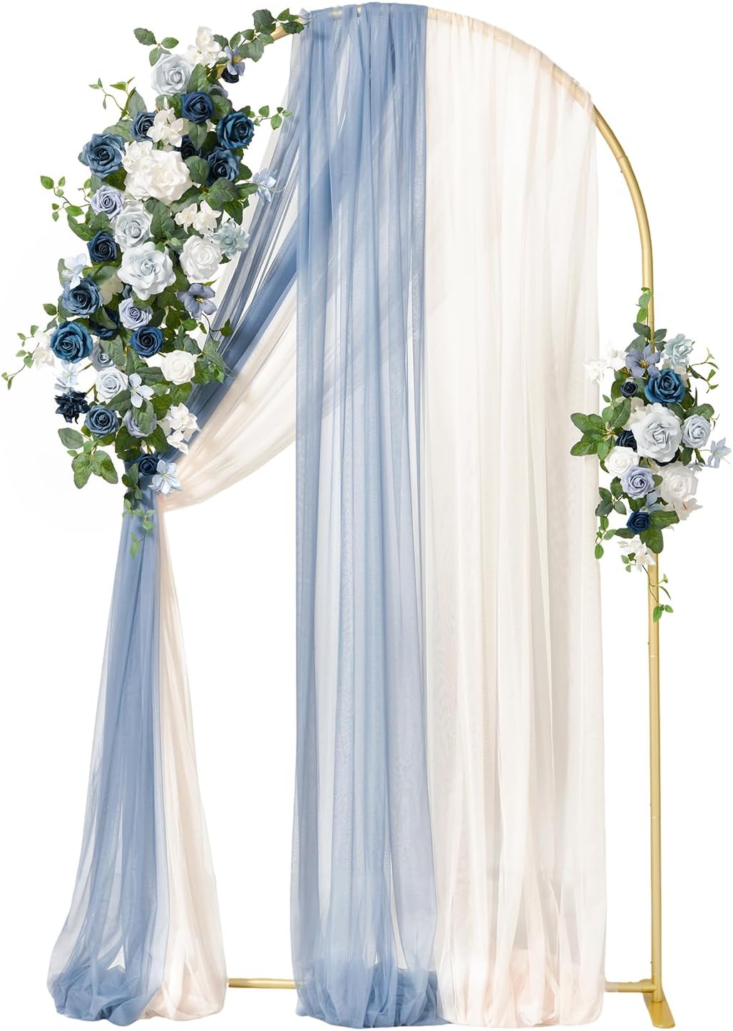 Ling's Moments Wedding Arch w/ Flowers, 7.2ft & 6ft Set of 2 Metal Arches (Dusty Blue, Navy)