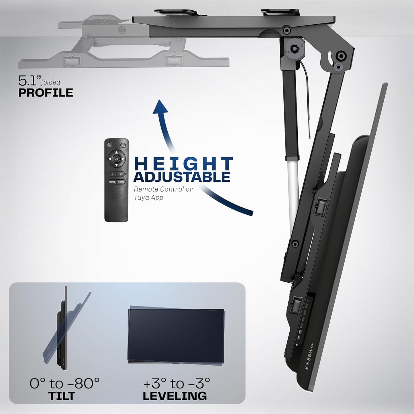 Electric Flip Down Ceiling TV Mount for 37 to 70 inch Screens, Large Motorized Flat or Pitched Ceiling VESA