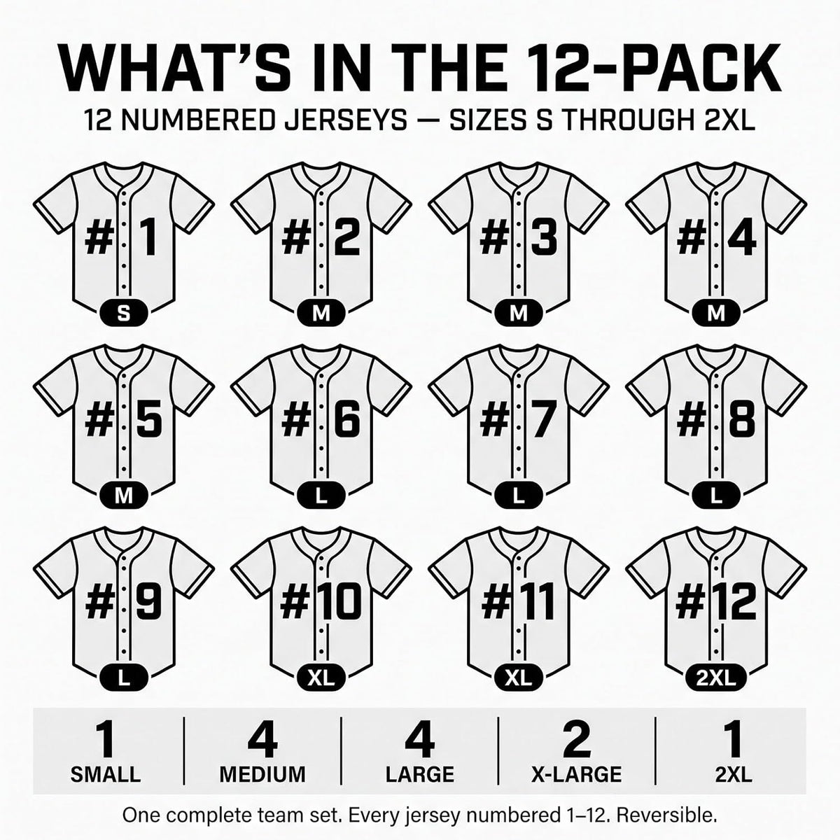 Softball Baseball Jersey 12-Pack | Pinstripe Team Set | S-2XL