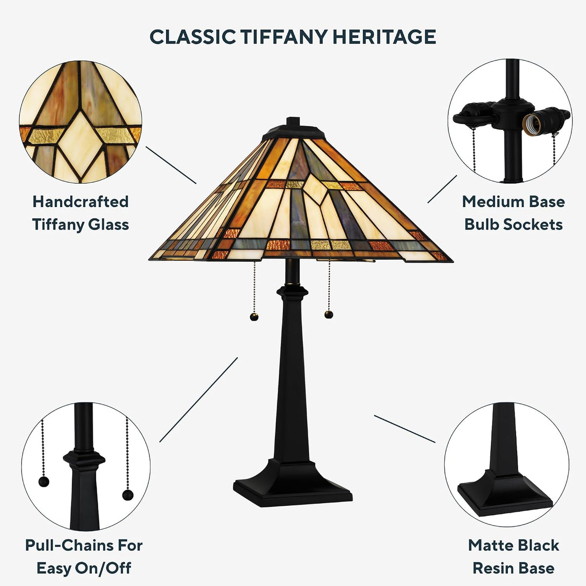 Quoizel Winchester 25" Matte Black Tiffany-Style Table Lamp