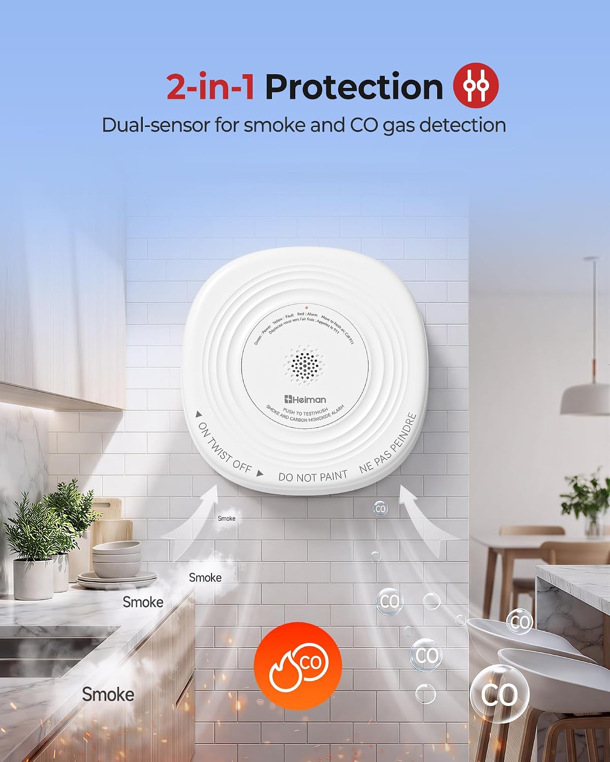 Heiman Smoke and Carbon Monoxide Detector 10-Year Sealed Battery, 3-Pack | UL 217 10th/UL 2034 5th Certified/85 dB Alarm, Photoelectric Fire Smoke Alarm & CO Detector for Home Hotel Rental Apartment