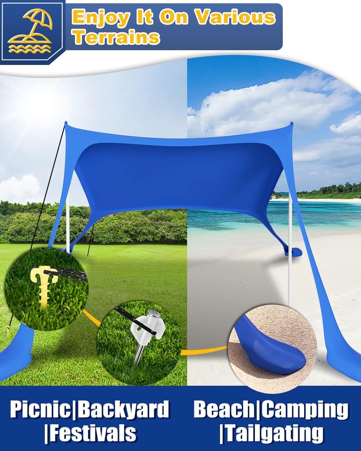 Fuairmee Beach Tent Sun Shelter, 10x10FT Beach Tent Sun Shade Canopy UPF 50+ UV Protection, Easy Set Up Pop Up Outdoor Shade with Portable Carrying