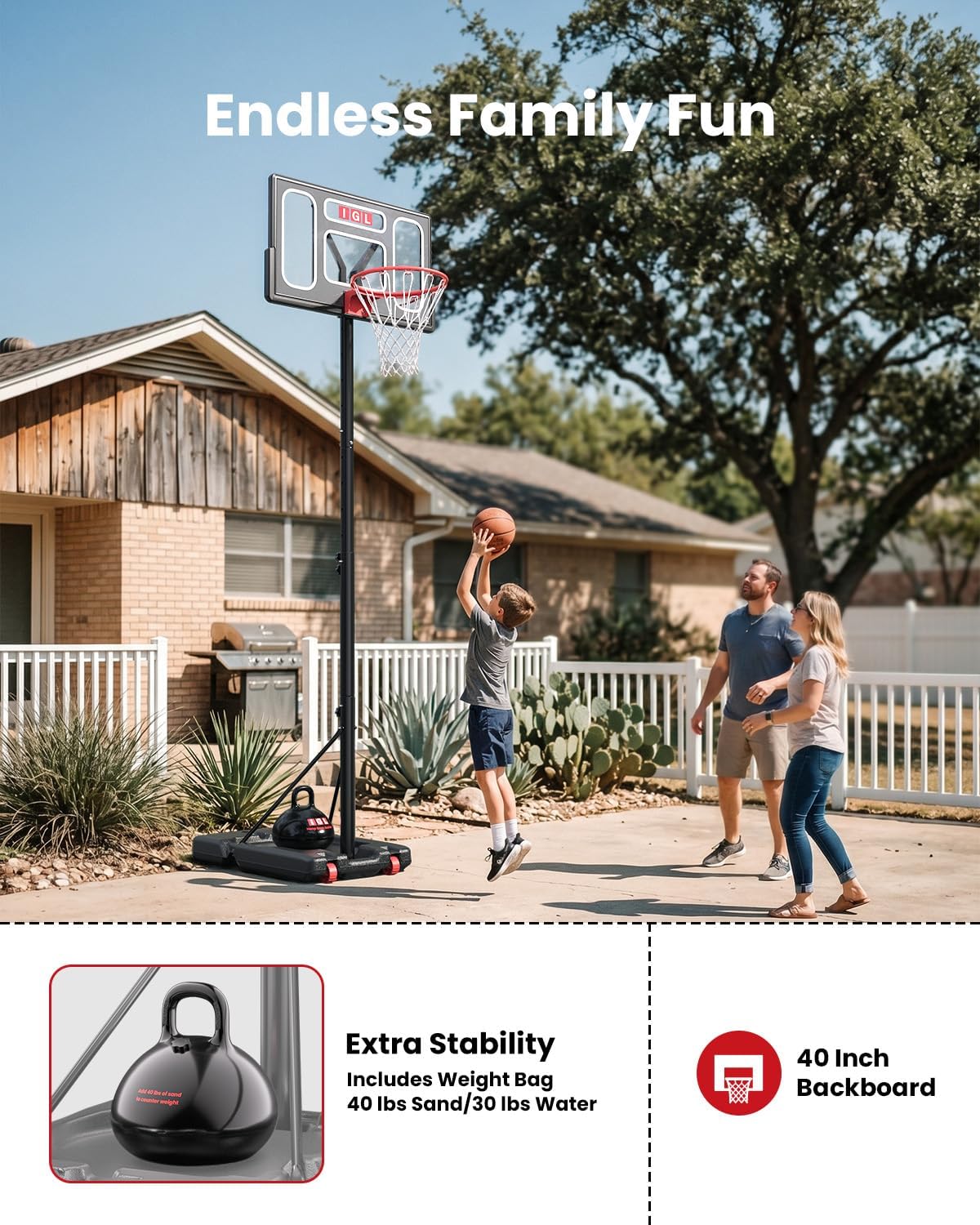 IGL Basketball Hoop Outdoor, 40" Portable & Adjustable Basketball Goal