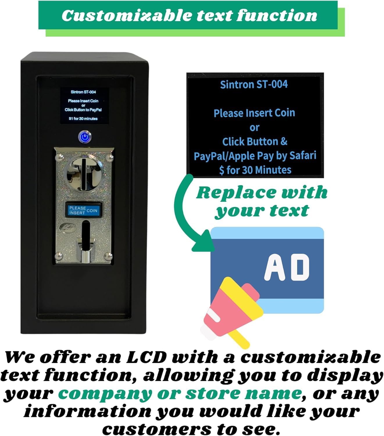ST-004 110V LCD Coin & Mobile Contactless Payment - Apple Pay Google Pay Paypal Venmo Cash App