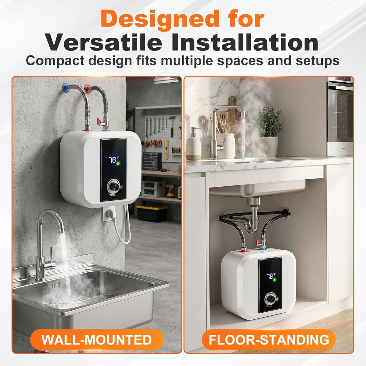 30L Under-Sink Water Heater, 8-Gal Electric Tank Water Heater