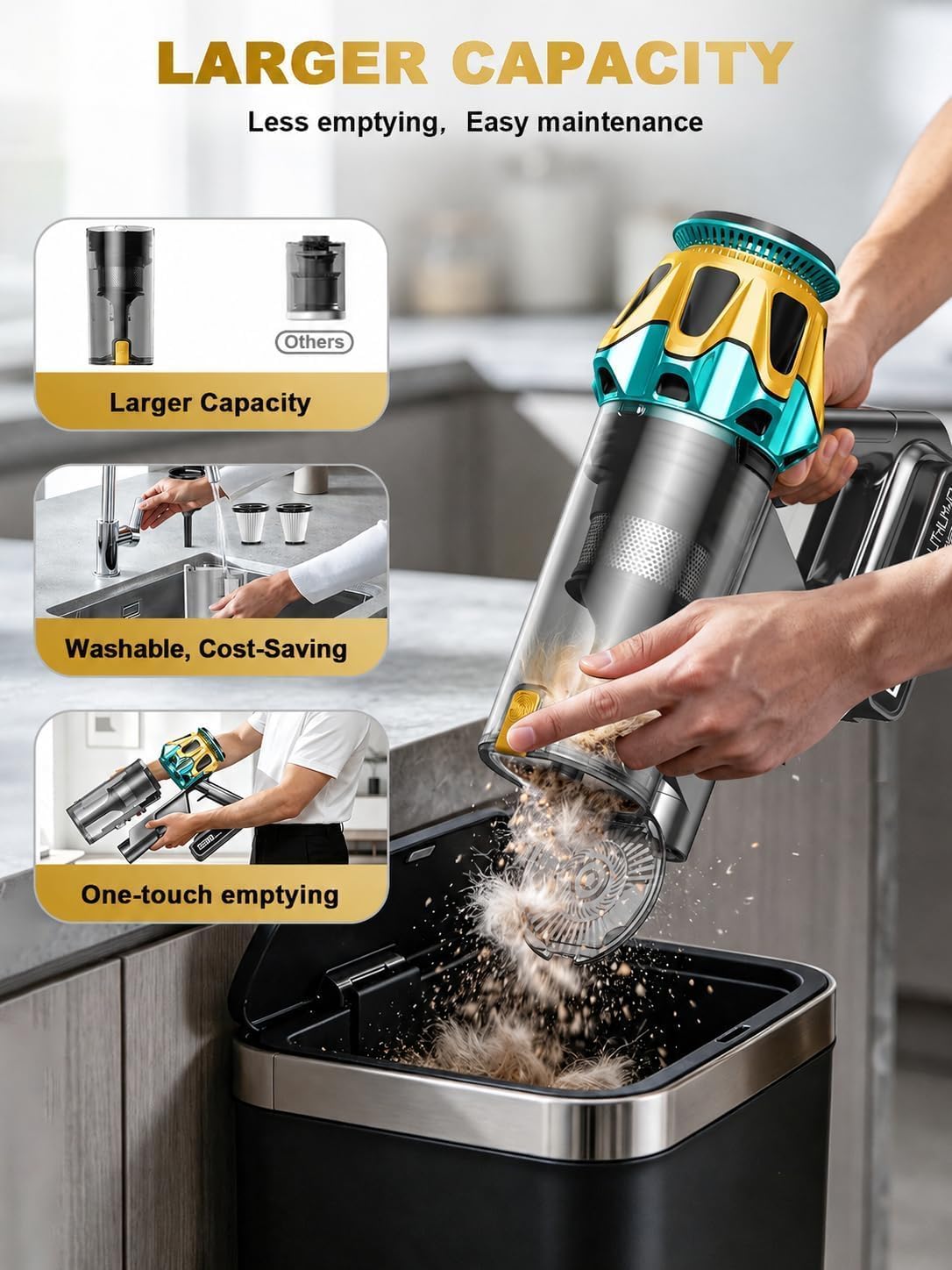 Cordless Vacuum Cleaner, 50KPa 45Mins 9-in-1 Self-Standing Stick Vacuum