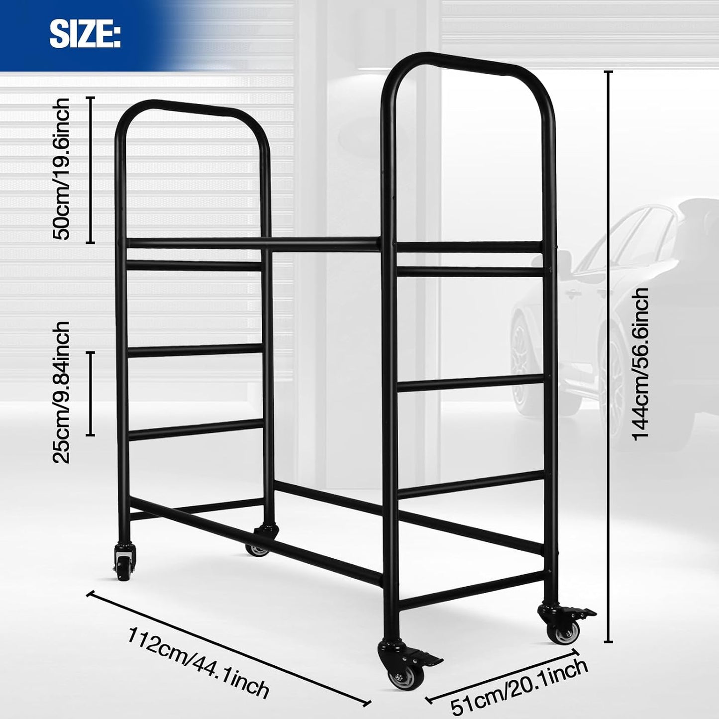 Tire Rack, 56x44x20in Adjustable Tire Storage Rack with 4 Swivel Casters, 200KG/440LBS Weight Capacity Rolling Tire Stand, Heavy Duty Tire Storage Organizer for Garage, Home, Shop