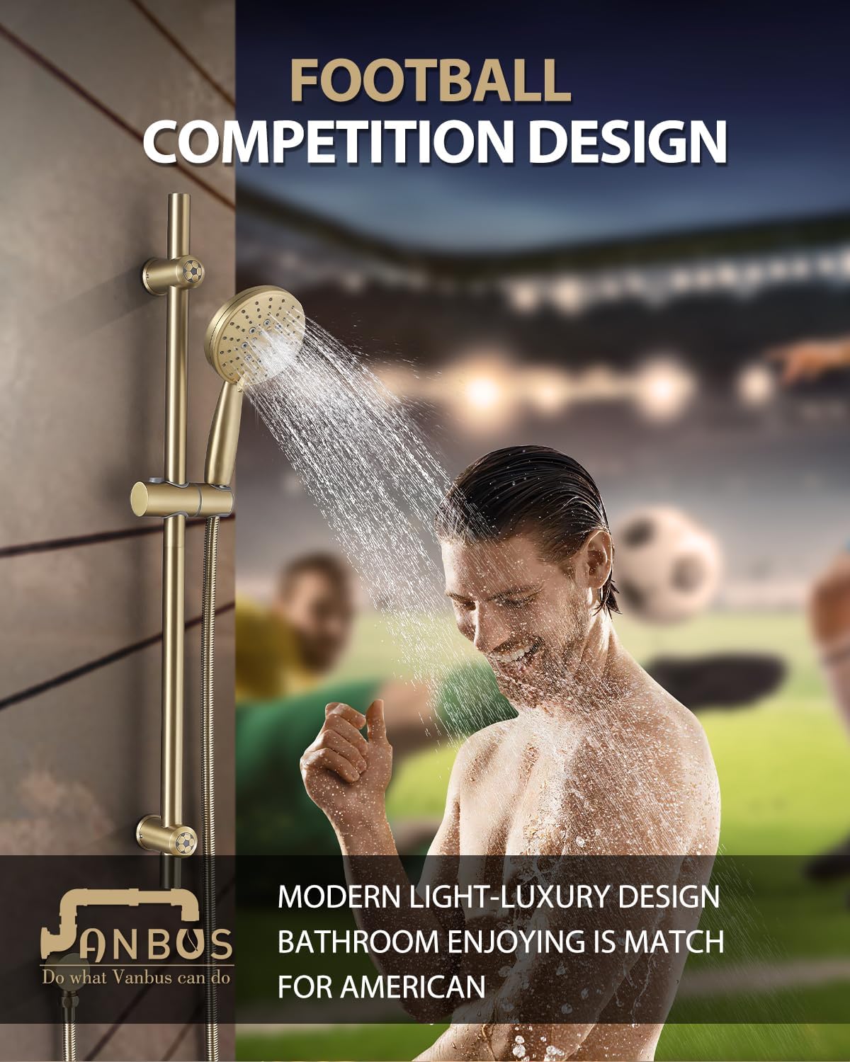 All Metal Shower Slide Bar System, 5-Function Handheld Shower Head with Slide bar, 304 Stainless Steel Hose with Brass